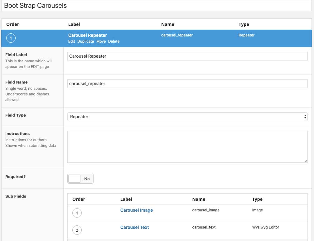 Bootstrap Carousel Acf