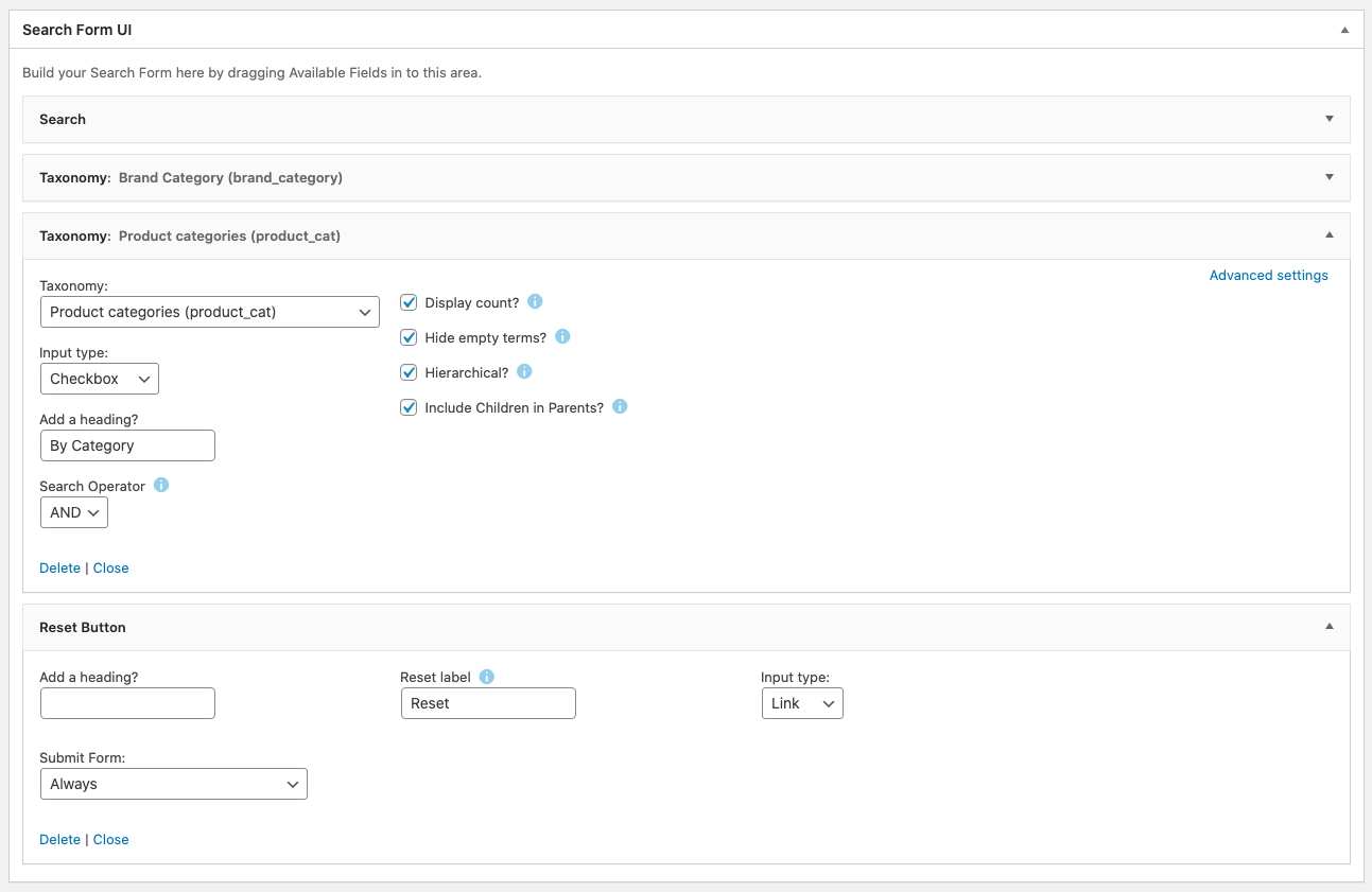 Search Filer Pro Search Form Taxonomy Reset