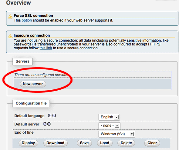 Phpmyadmin Set New Server