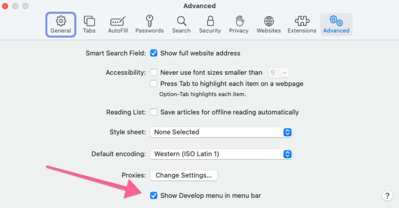 safari dev tools show styles